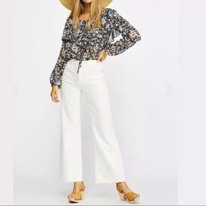 Free People White wide leg flare high rise jeans